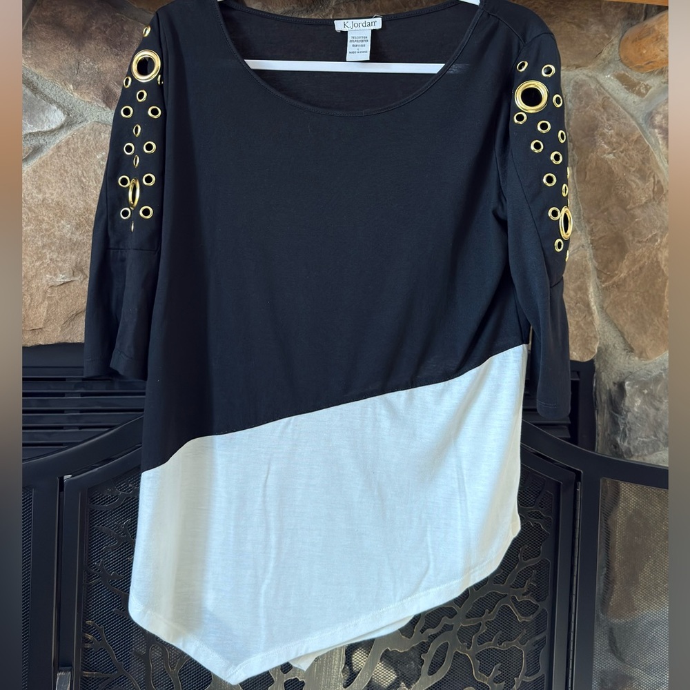 K Jordan Black and Gray Long Sleeve Top with Gold Accents